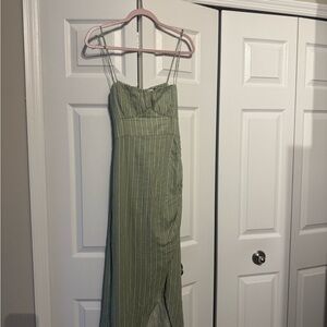 Zara Olive Green Striped Strapless Dress